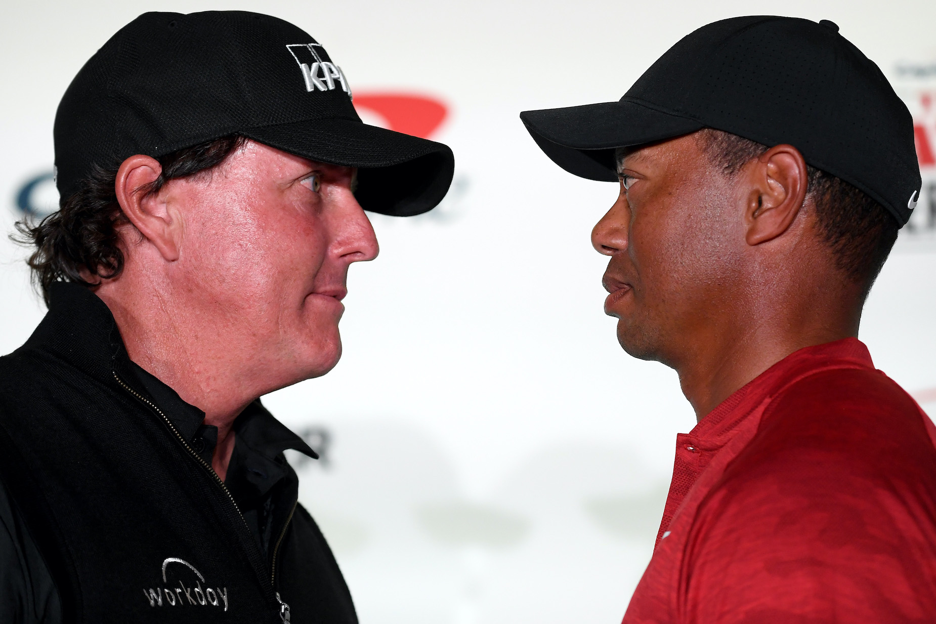 Phil Mickelson and Tigers Woods pose together ahead of 'The Match.