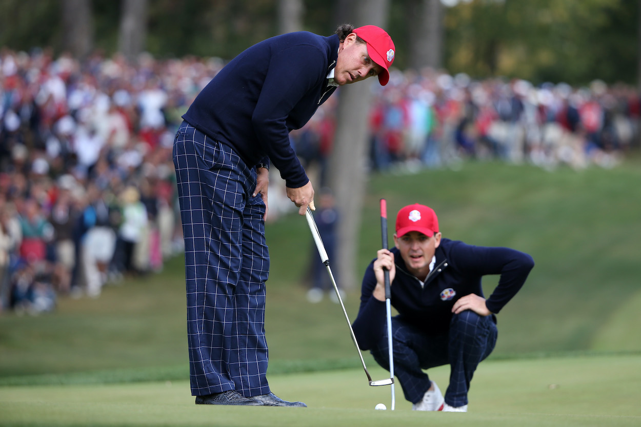 Phil Mickelson and Keegan Bradley during the 2012 Ryder Cup