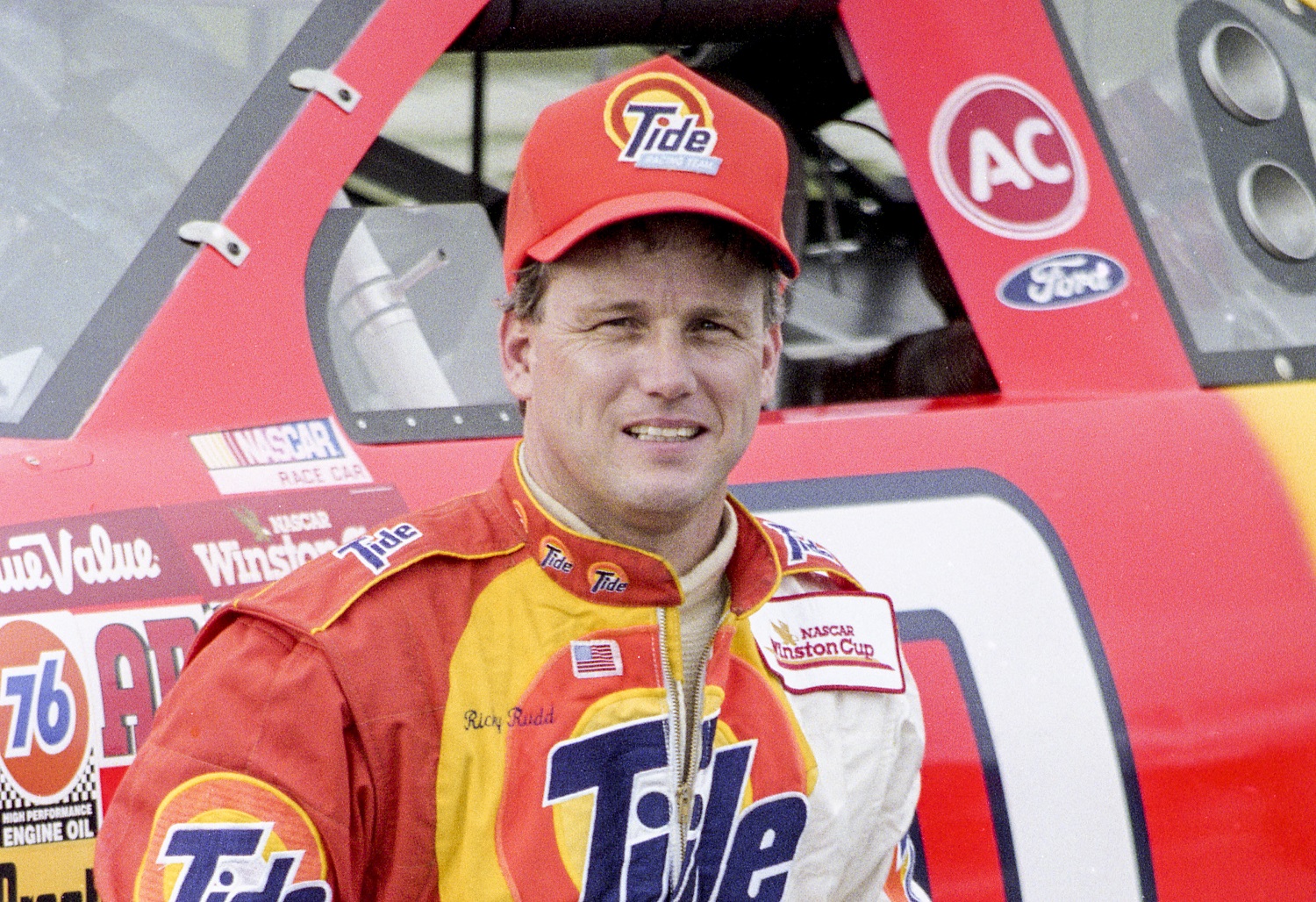 Ricky Rudd poses with his car ahead of the 1994 Daytona 500 to kick off the NASCAR Cup Series season.