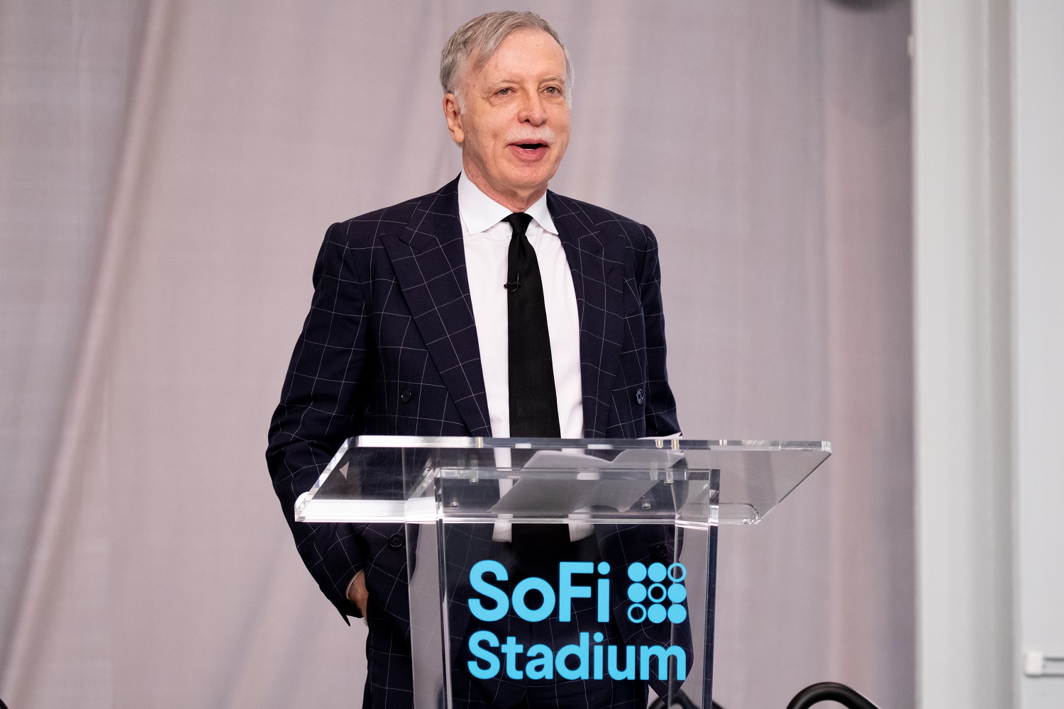 Los Angeles Rams and Arsenal owner Stan Kroenke speaks during the SoFi Stadium ribbon-cutting event on Sept. 8, 2020.