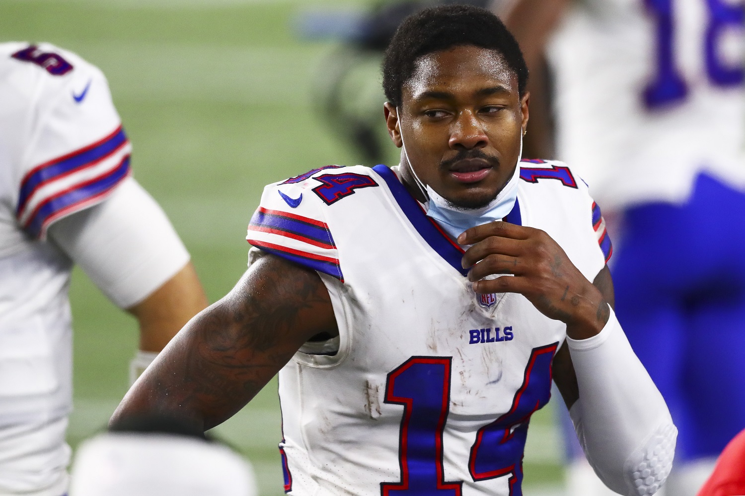 Stefon Diggs of the Buffalo Bills looks on during a game against the New England Patriots at Gillette Stadium on Dec. 28, 2020, in Foxborough, Massachusetts.