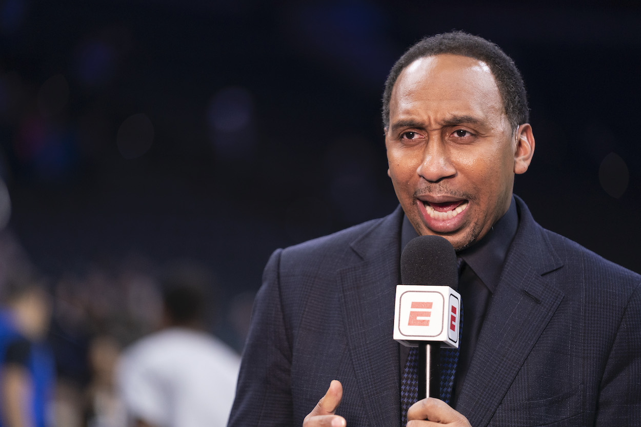 Stephen A. Smith talks before NBA game