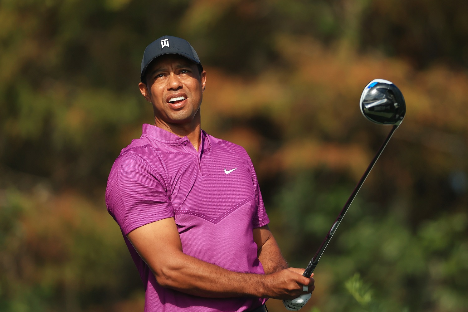 Tiger Woods plays from the first tee during the first round of the PNC Championship on Dec. 19, 2020, in Orlando, Florida.