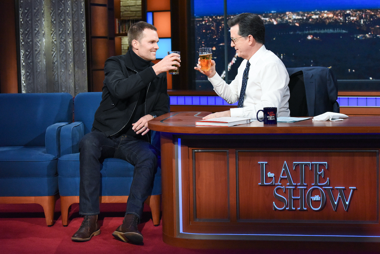 The Late Show with Stephen Colbert and guest Tom Brady during Monday's March 12, 2018 show.