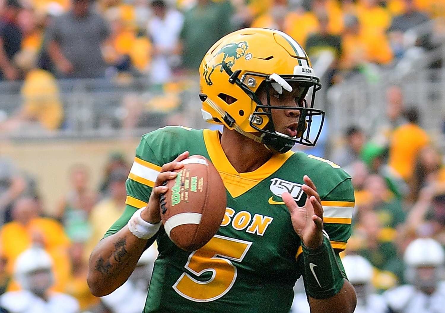 Trey Lance of North Dakota State looks to pass against Butler during a 2019 game in Minneapolis.