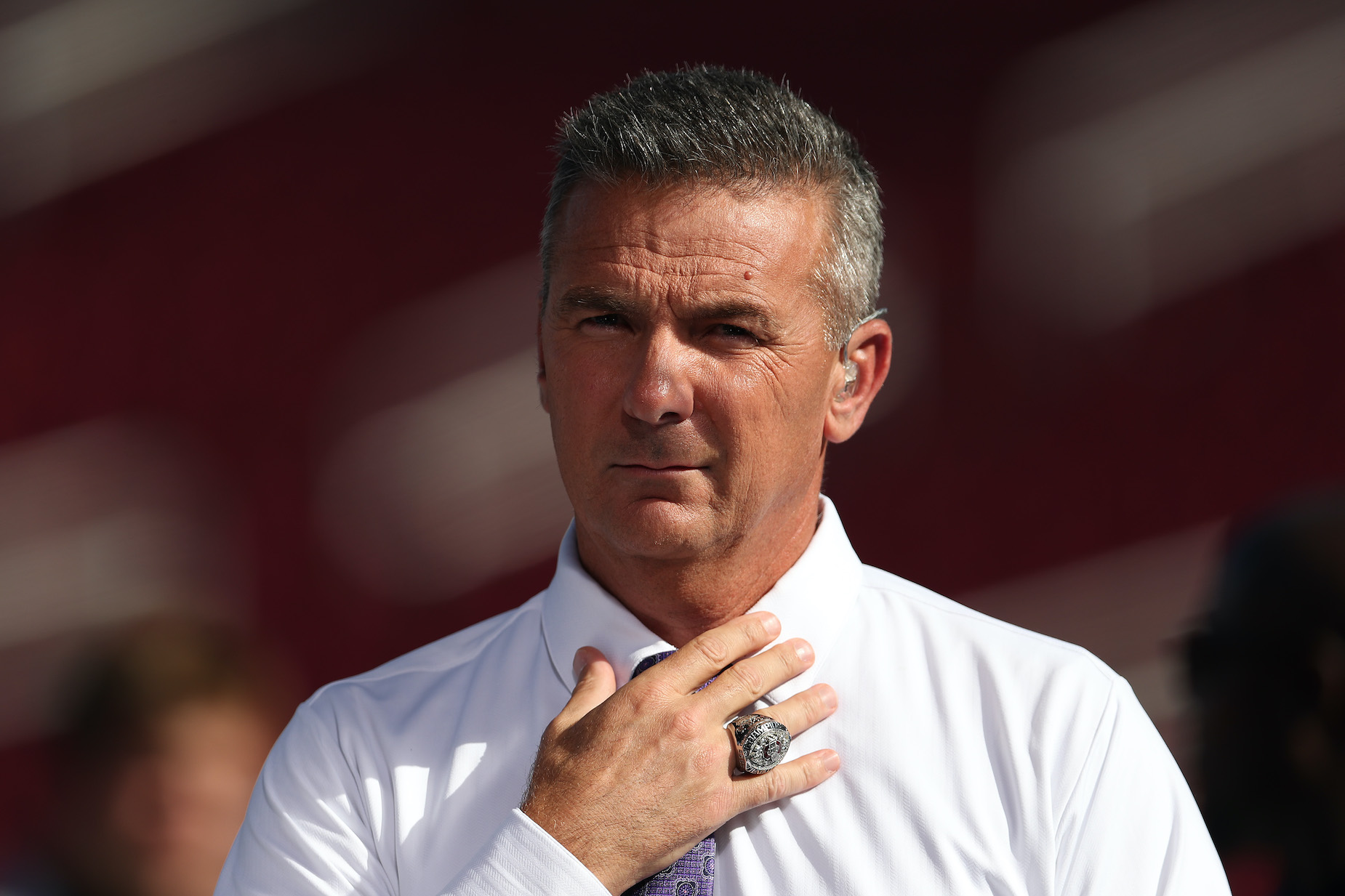 Current Jacksonville Jaguars head coach Urban Meyer stands on the sidelines of a 2019 college football game.