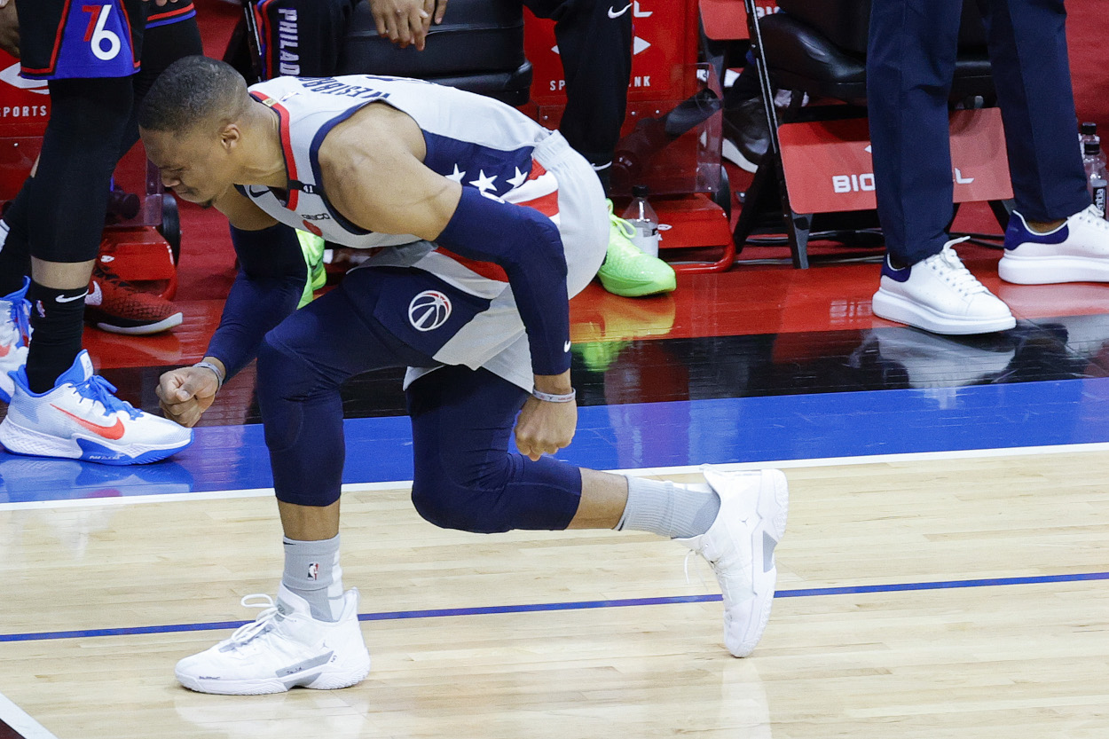 Russell Westbrook injured his ankle and was helped off the court
