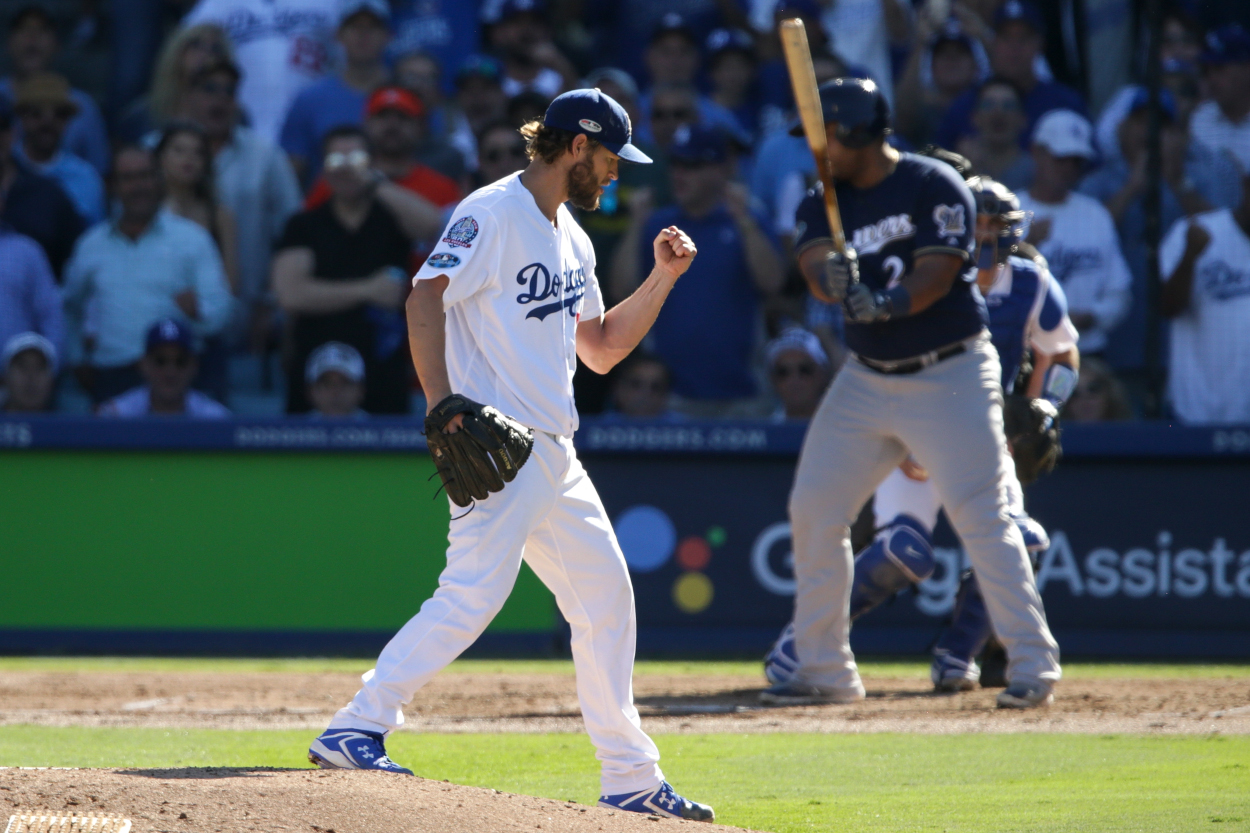 Clayton Kershaw celebrates a strikeout