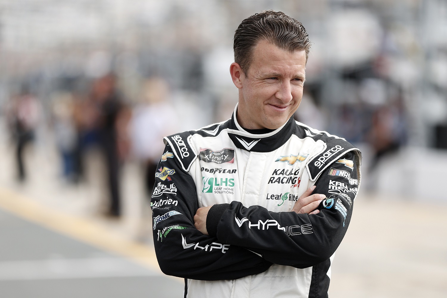 AJ Allmendinger waits on the grid during qualifying for the NASCAR Xfinity Series Alsco Uniforms 300 at Charlotte Motor Speedway on May 29, 2021.
