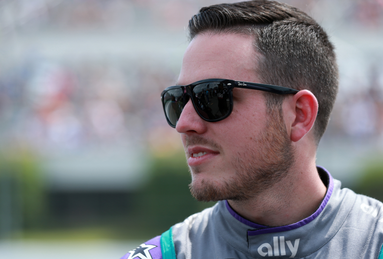 Alex Bowman waits before the start of Saturday's NASCAR Cup Series race.