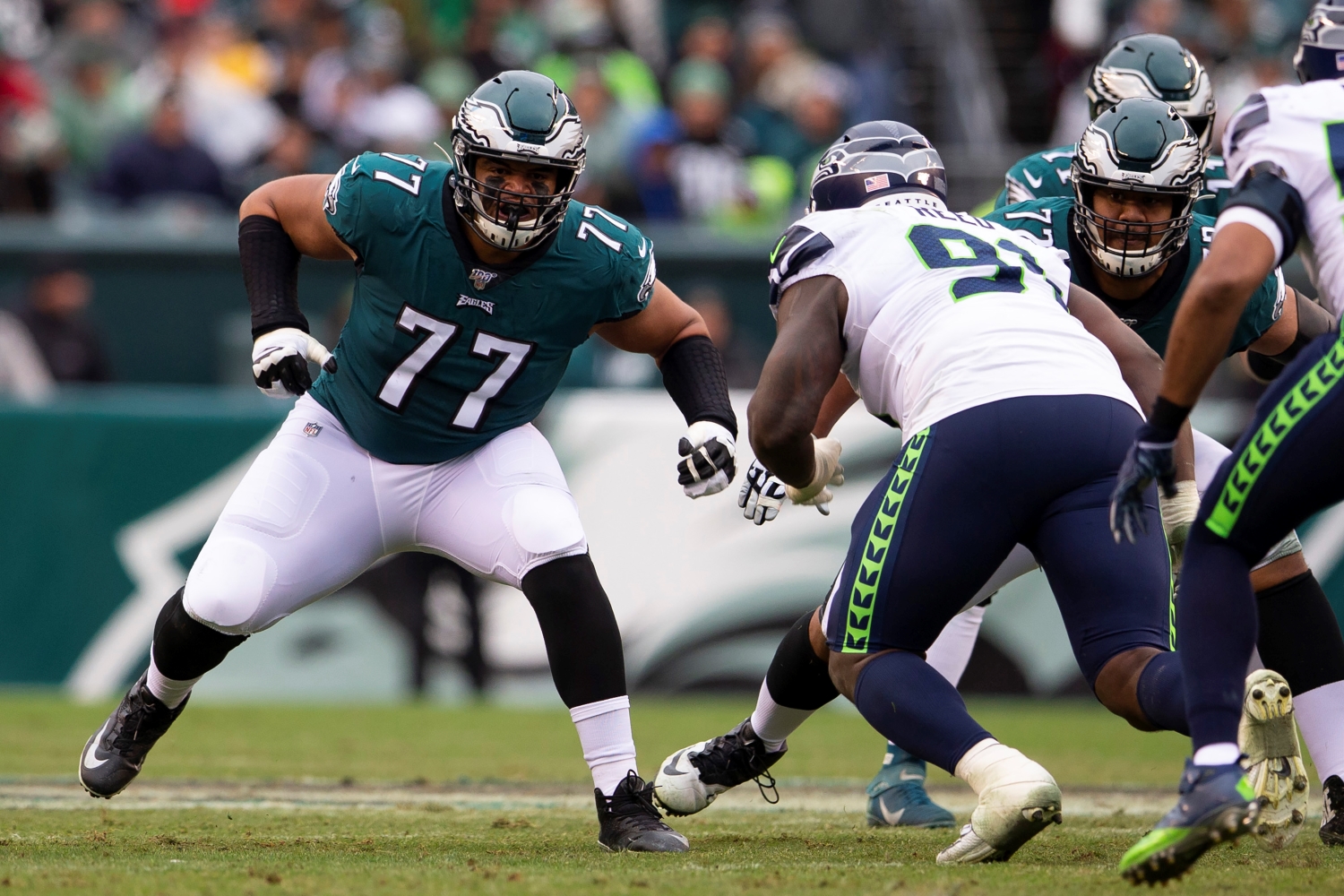 Philadelphia Eagles offensive tackle Andre Dillard in action against the Seattle Seahawks.