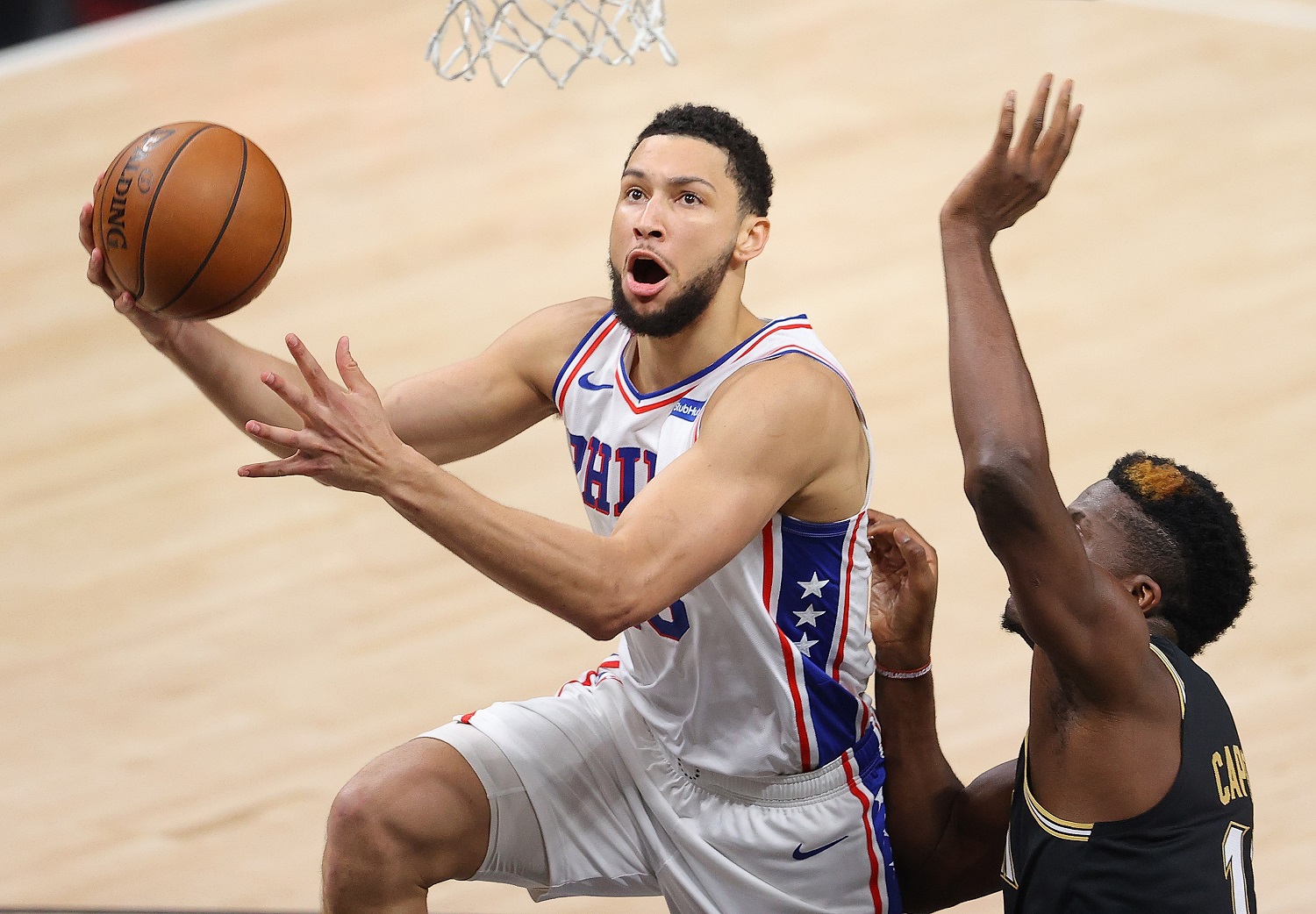 Ben Simmons of the Philadelphia 76ers drives against Clint Capela of the Atlanta Hawks during Game 4 of the Eastern Conference semifinals.