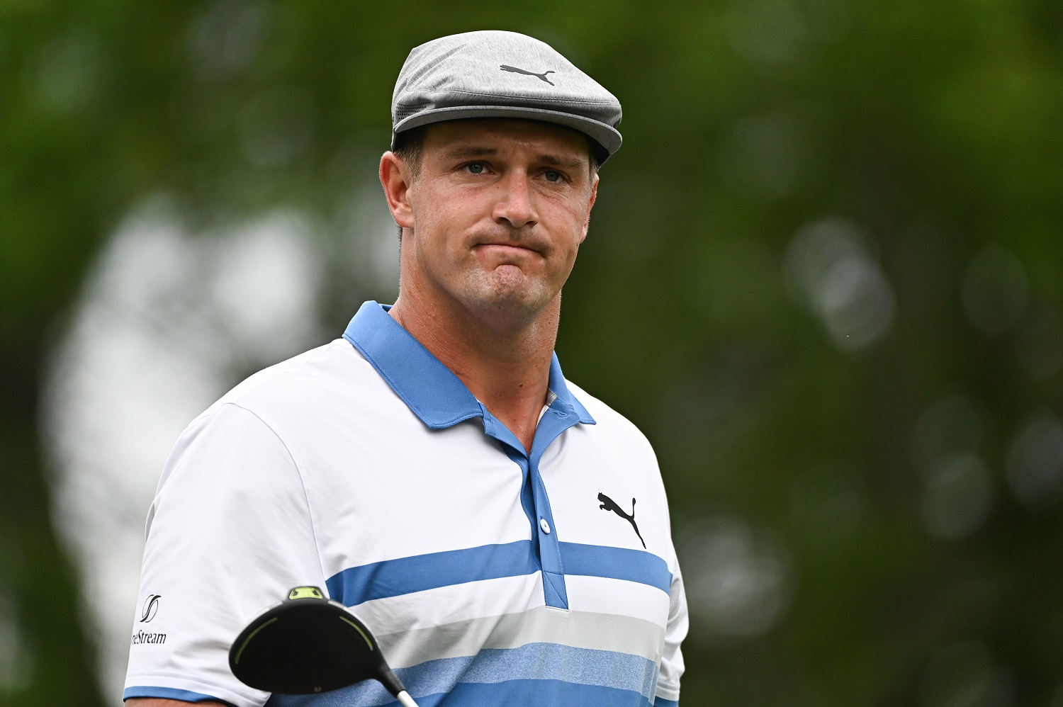 Bryson DeChambeau walks off the 18th tee during the first round of the Memorial Tournament at Muirfield Village Golf Club on June 4, 2021.
