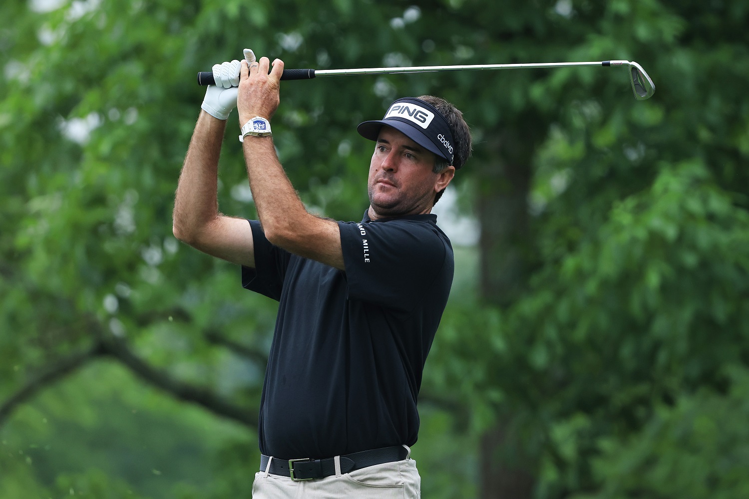 Bubba Watson plays the 14th hole during the first round of the Memorial Tournament at Muirfield Village Golf Club on June 3, 2021.