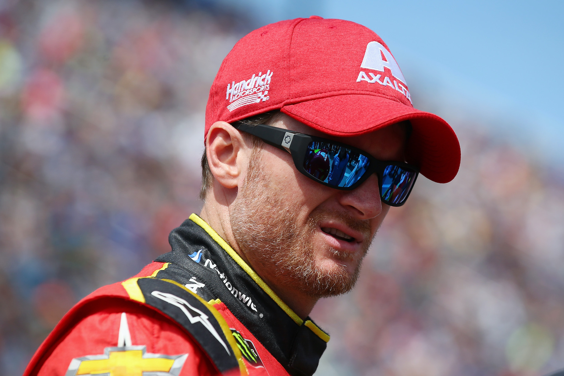 Dale Earnhardt Jr. on the track at the 2017 Monster Energy NASCAR Cup Series STP 500 at Martinsville Speedway.