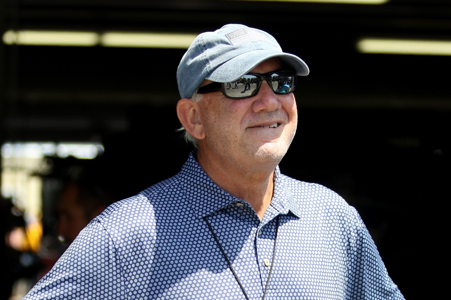 NASCAR Hall of Fame driver and NBC announcer Dale Jarrett in the garage during practice for the Foxwoods Resort Casino 301 on July 19, 2019, at New Hampshire Motor Speedway.