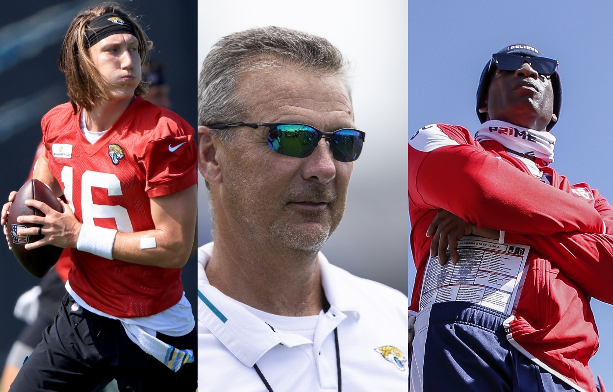 Trevor Lawrence, Urban Meyer, and Deion Sanders in 2021.