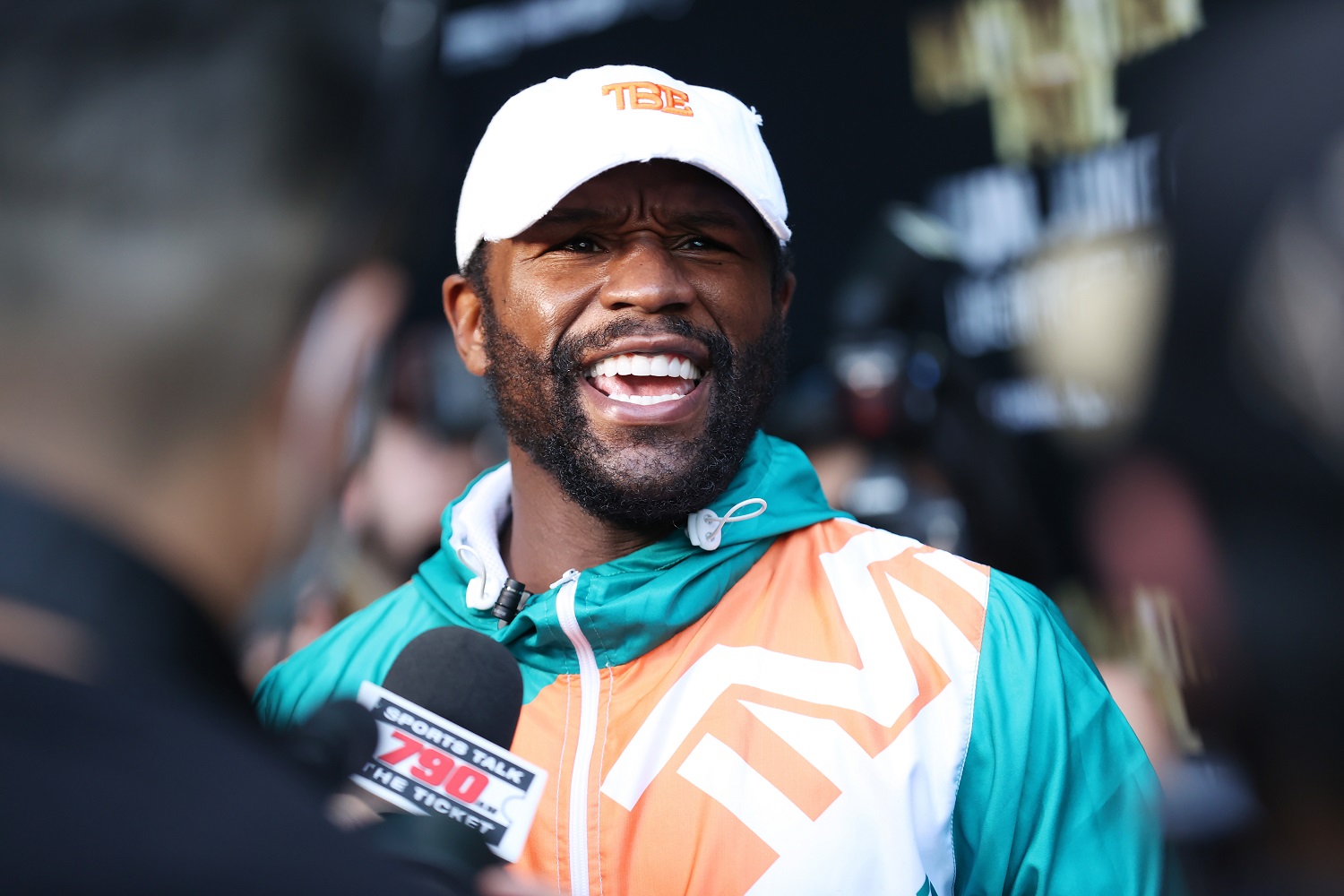 Floyd Mayweather Jr. takes part in media availability prior to his June 6 fight against Logan Paul