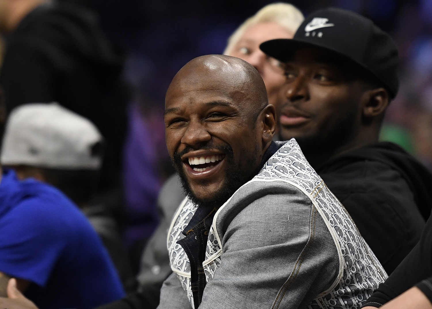 Boxer Floyd Mayweather Jr. takes in the game between the Los Angeles Clippers and Boston Celtics at Staples Center on Nov. 20, 2019, in Los Angeles.