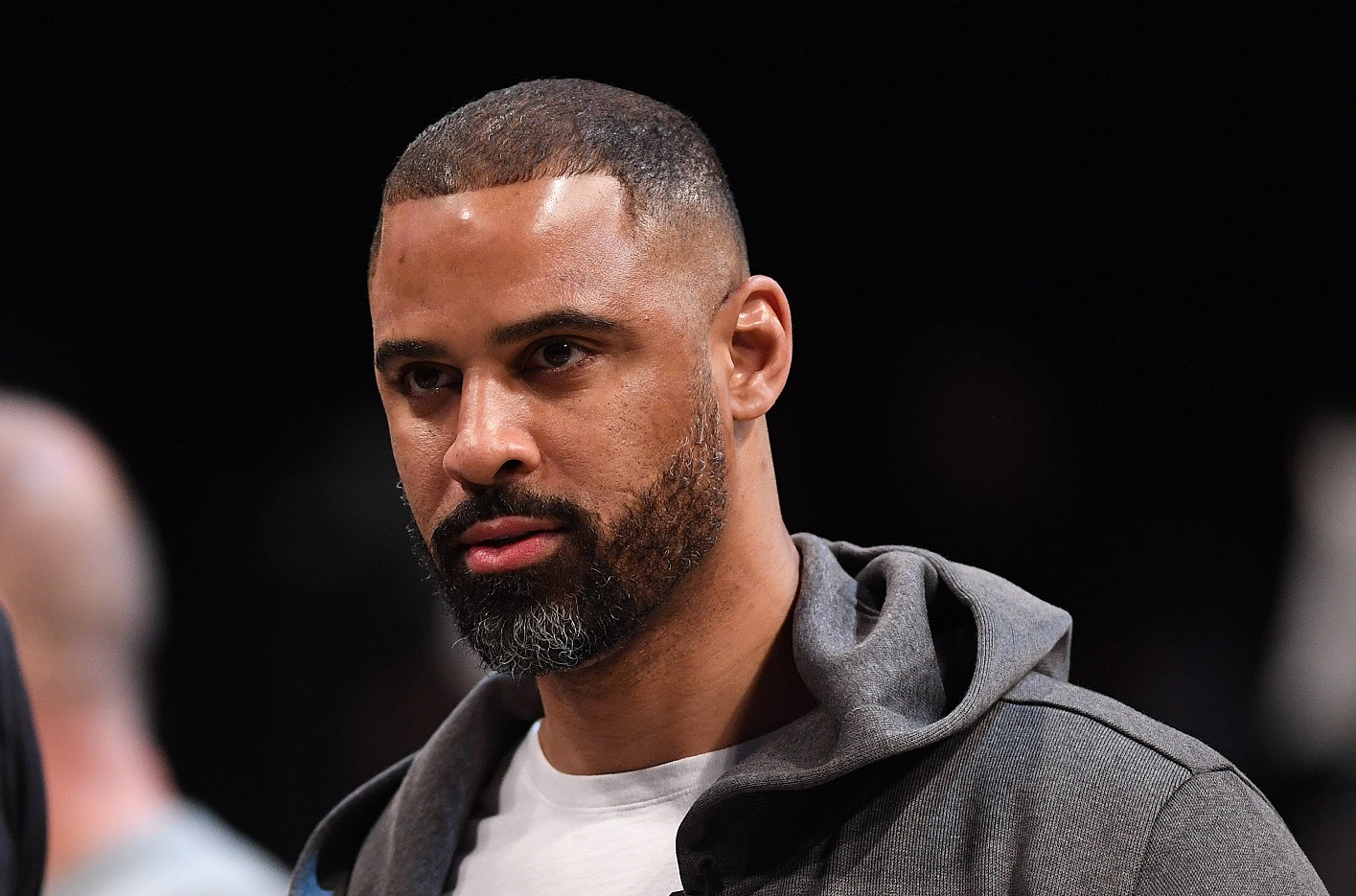 New Boston Celtics coach Ime Udoka looks on from courtside before an NBA game at Barclays Center on Dec. 15, 2019.