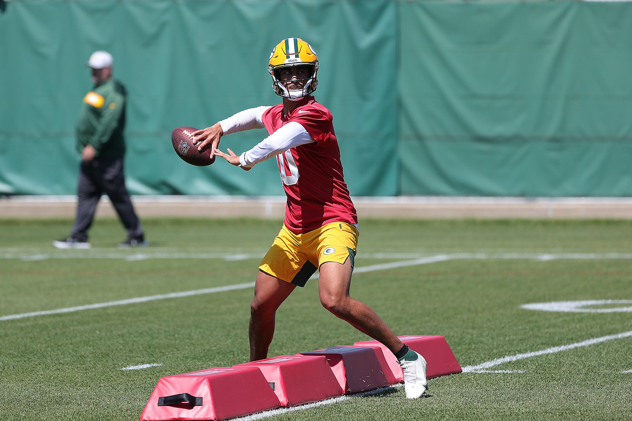 Jordan Love highlights an impressive day at Green Bay Packers OTAs with a pass to a receiver.