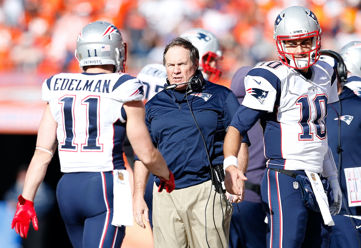 New England Patriots head coach Bill Belichick and wide receiver Julian Edelman