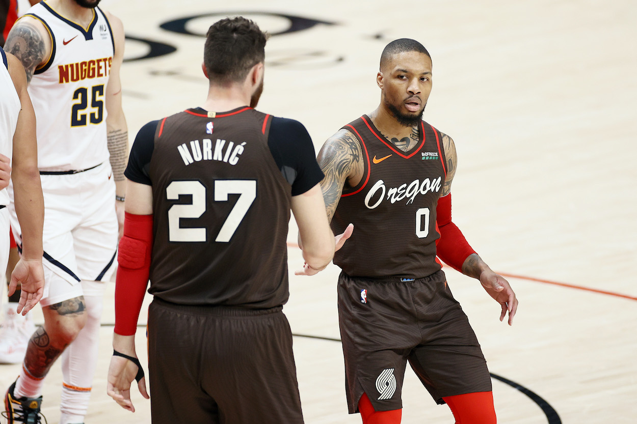 Portland Trail Blazers teammates Jusuf Nurkic and Damian Lillard