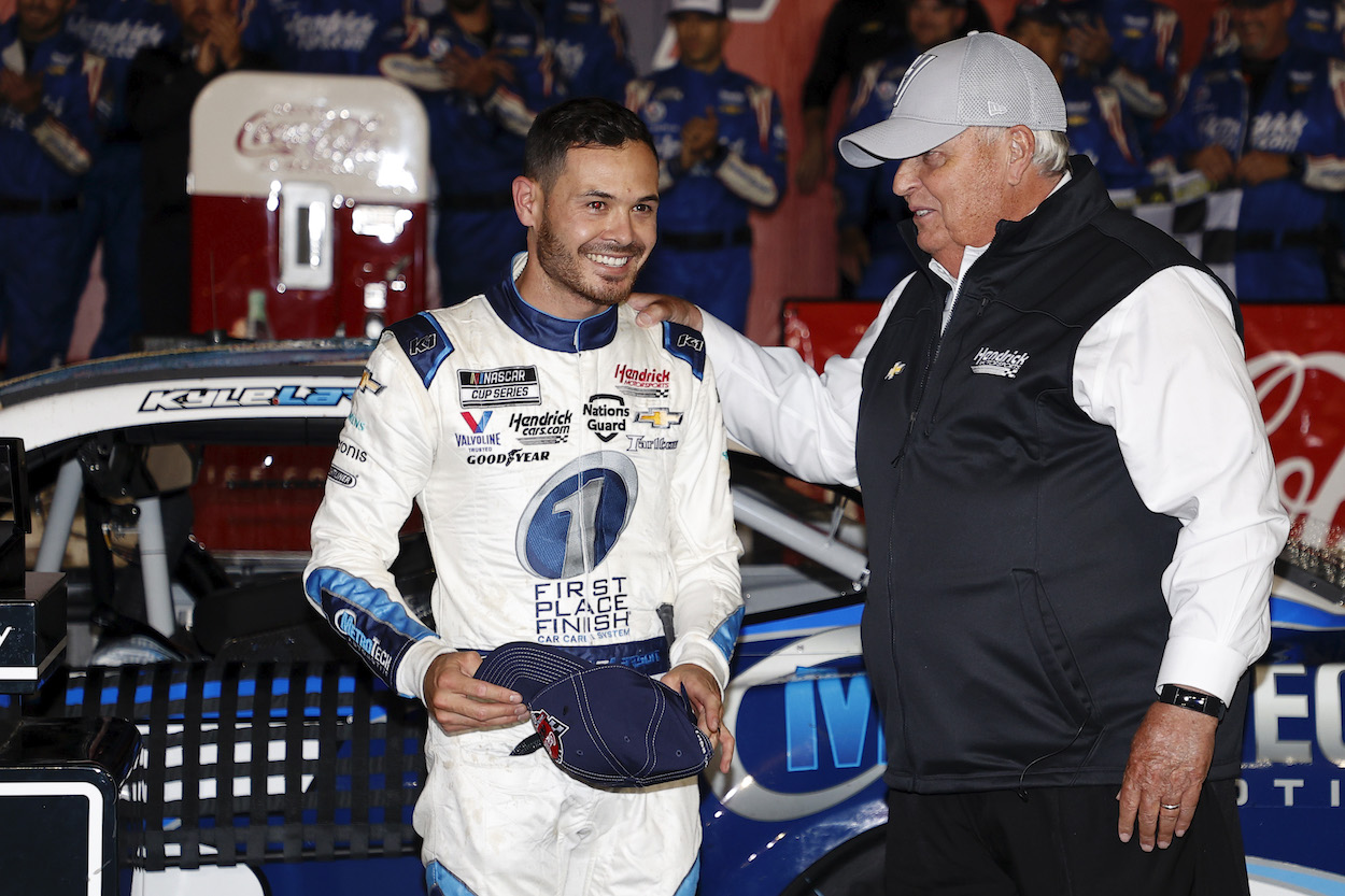 Kyle Larson and Rick Hendrick celebrate after win at Coca-Cola 600