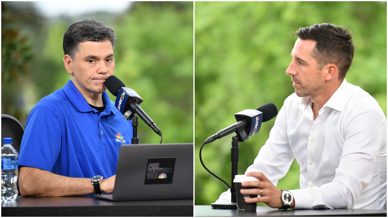 (L-R) PFT's Mike Florio and San Fransisco 49ers head coach Kyle Shanahan who are currently engaged in a feud.