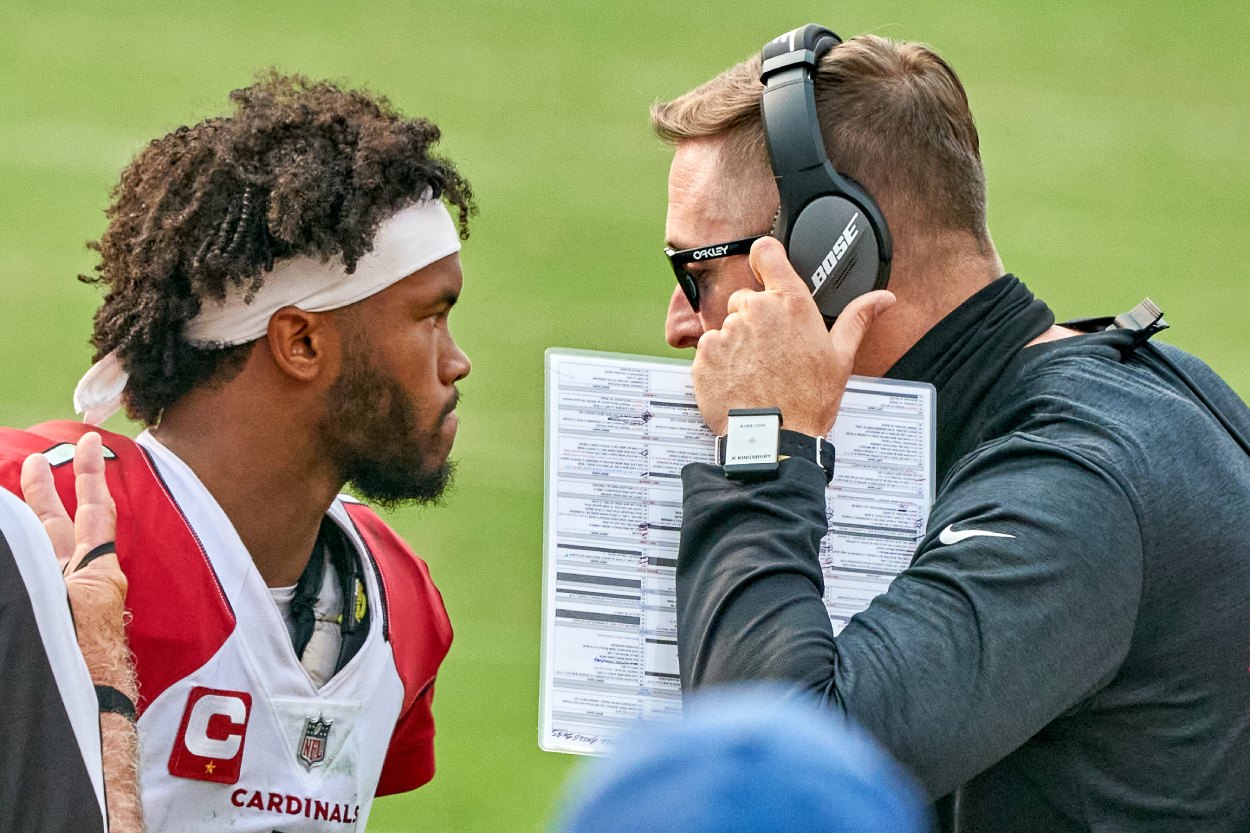 Arizona Cardinals quarterback Kyler Murray (L) and head coach Kliff Kingsbury in 2020.