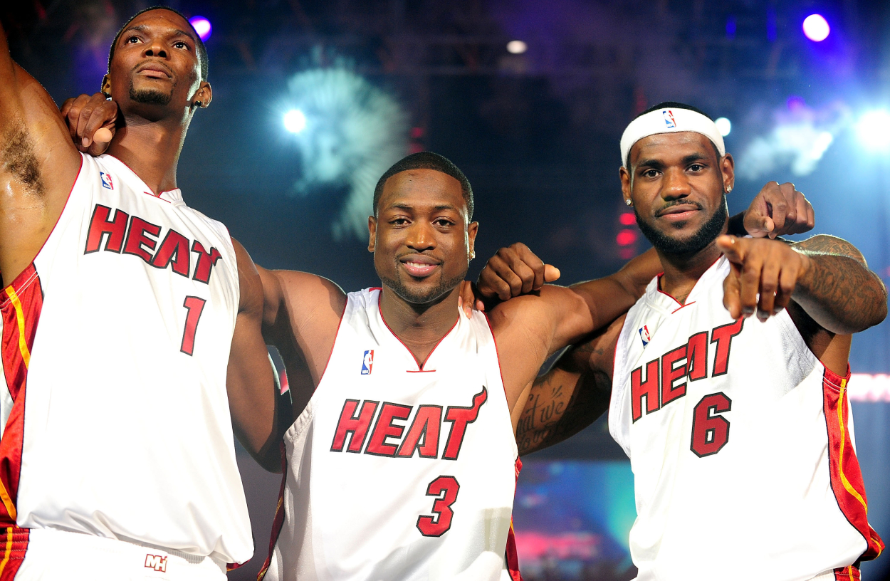 Chris Bosh, Dwyane Wade, and LeBron James on the Miami Heat in 2010.