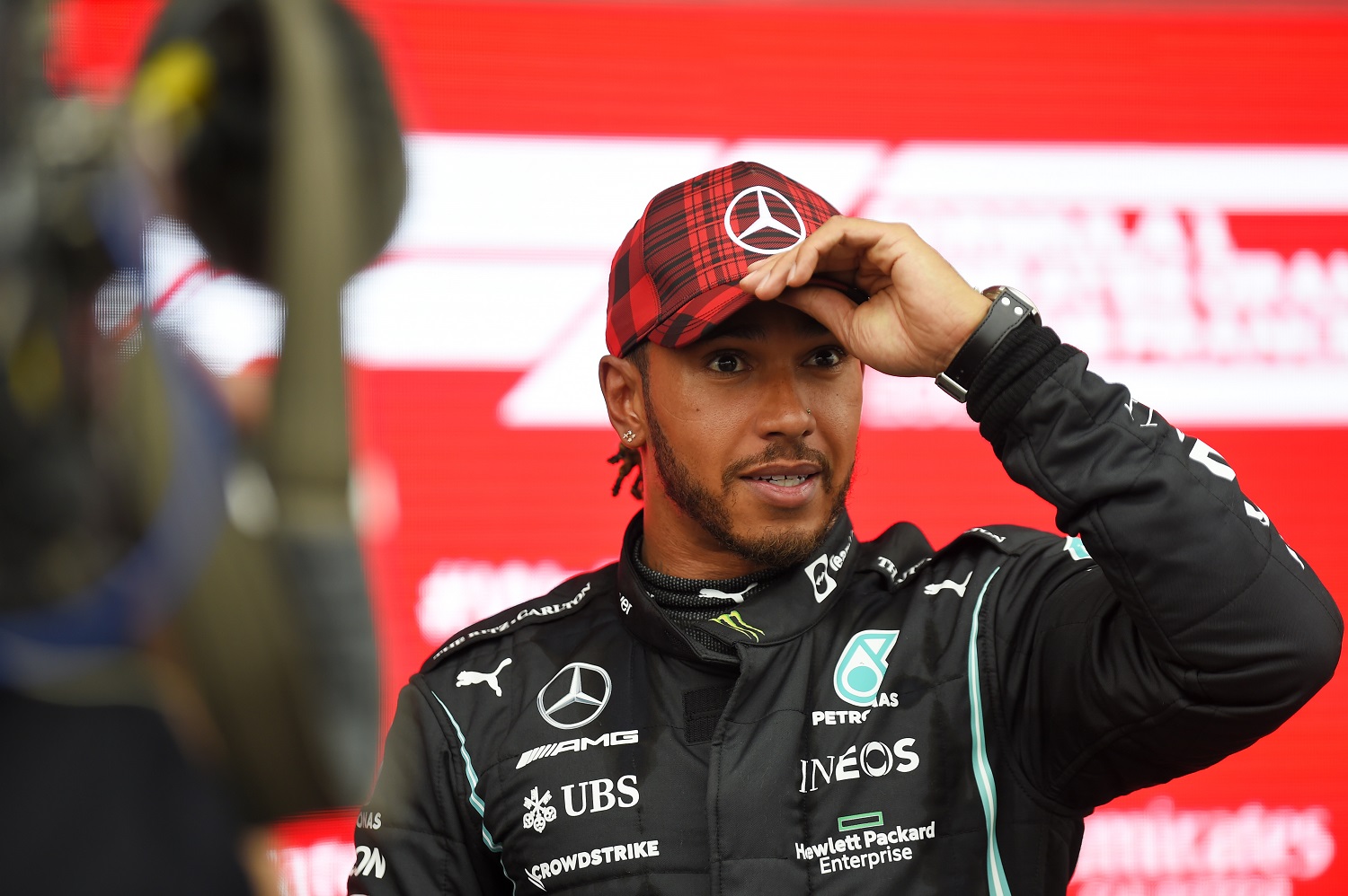 Lewis Hamilton is interviewed after qualifying ahead of the F1 Grand Prix of France on June 19, 2021.
