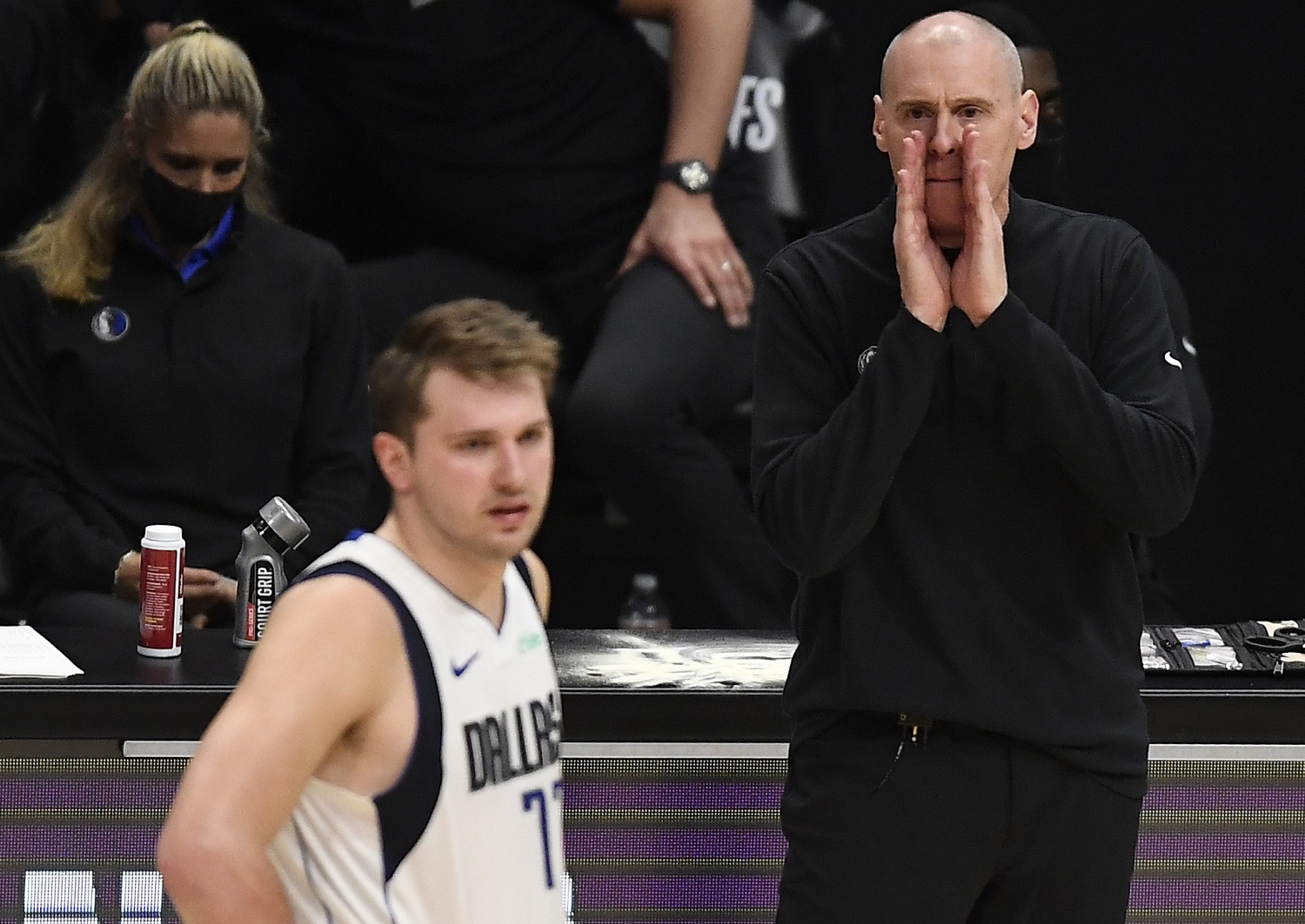 Star guard Luka Doncic and then-coach Rick Carlisle did not see eye to eye last season, and an ESPN analyst suggests teammates find Doncic difficult to play alongside. | Kevork Djansezian/Getty Images