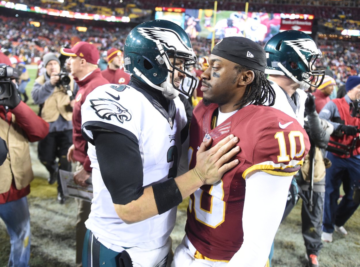 Mark Sanchez (L) and Robert Griffin III in 2014.