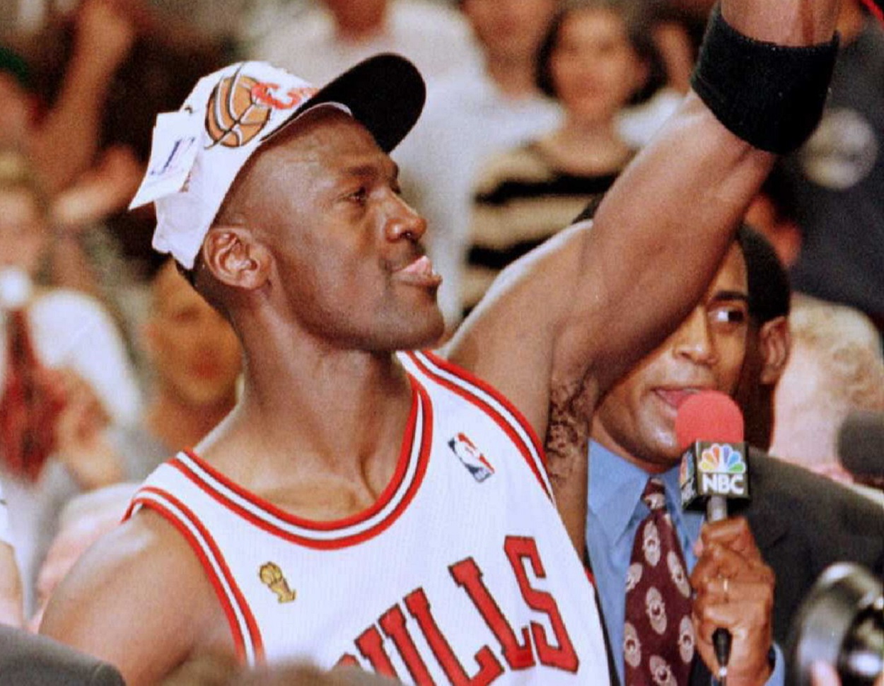 Michael Jordan celebrates after winning the 1996 NBA Finals