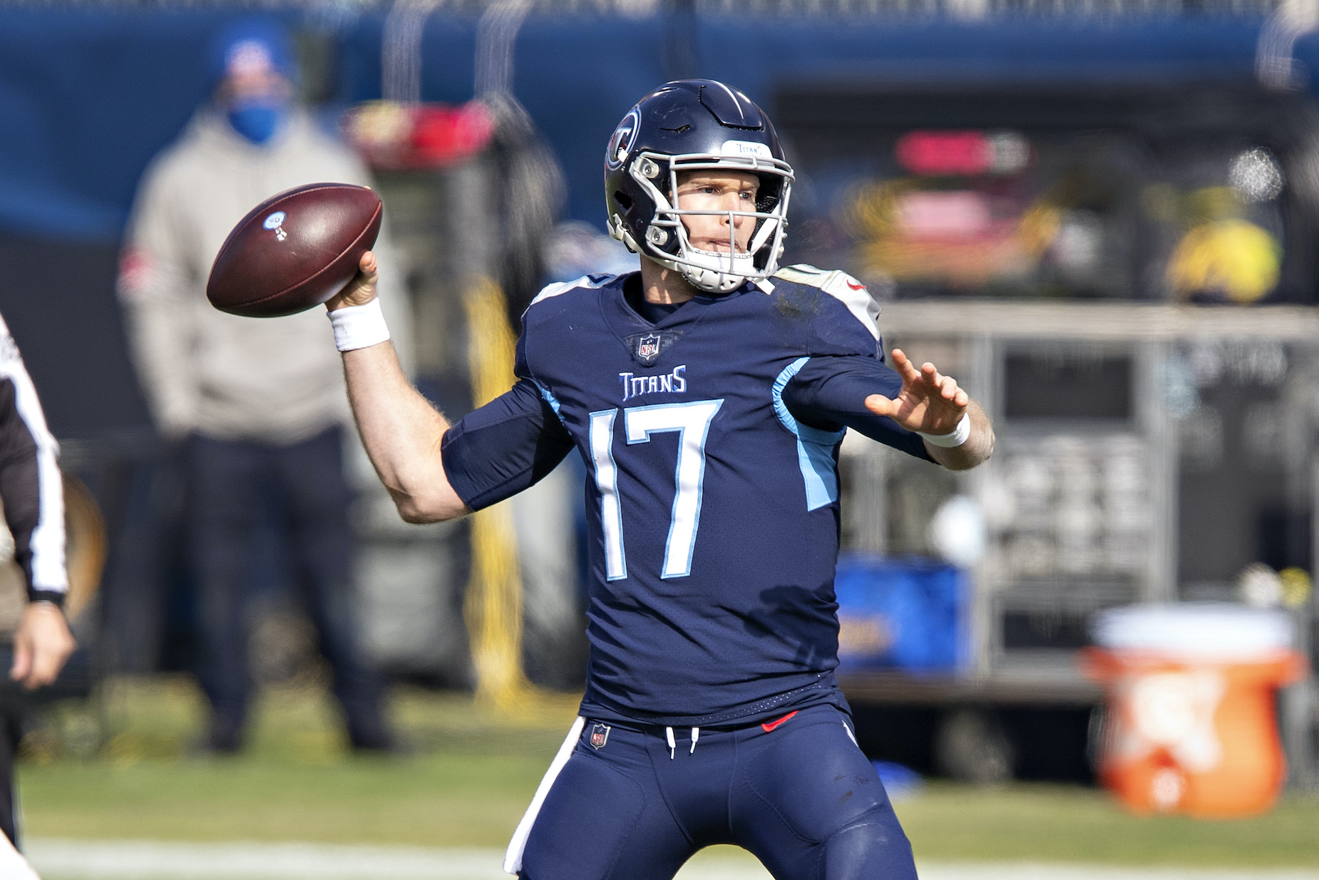 Ryan Tannehill throws a pass during the Tennessee Titans' 2020 NFL playoff defeat.