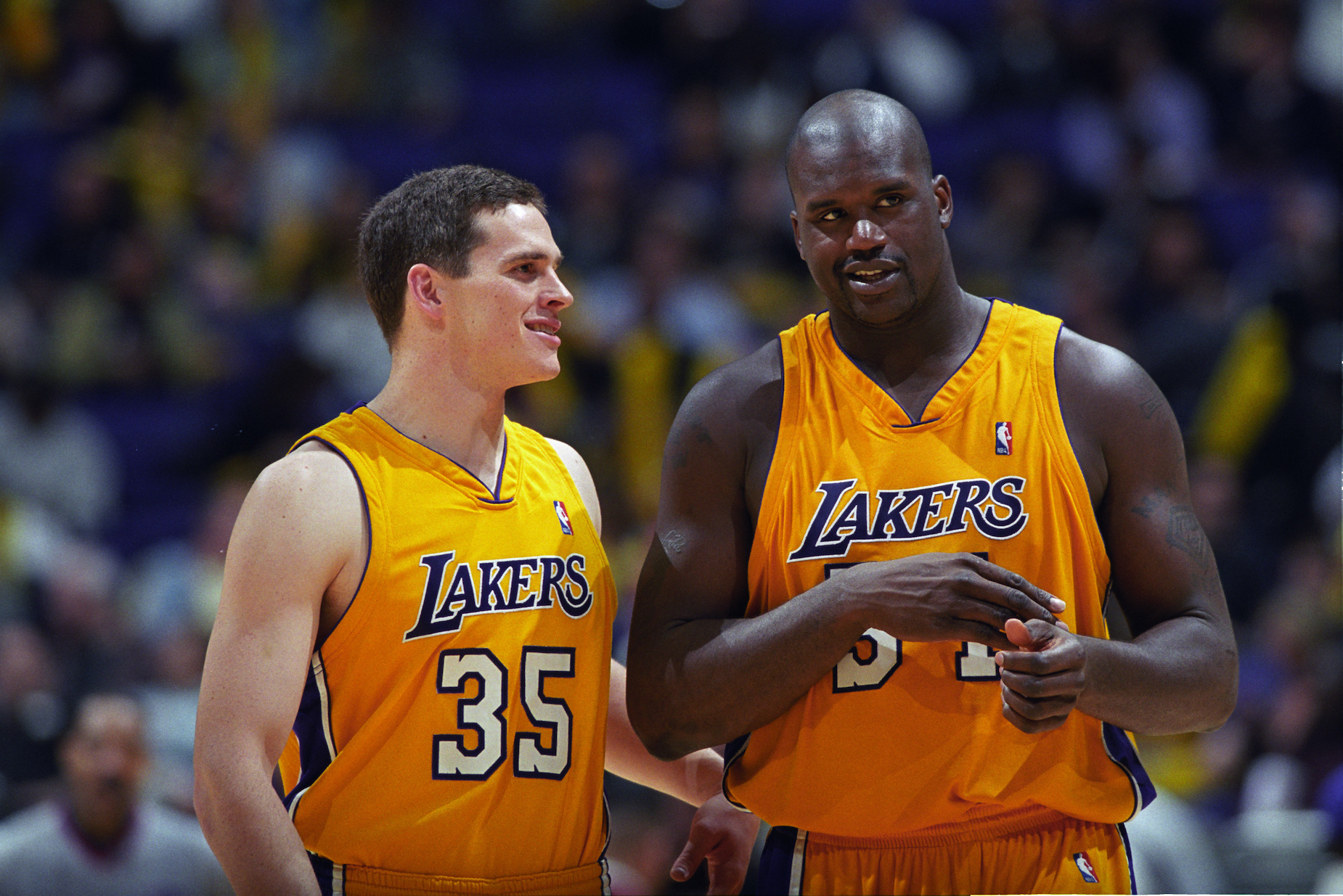 Mark Madsen and Shaquille O'Neal spent three seasons together with the Los Angeles Lakers.