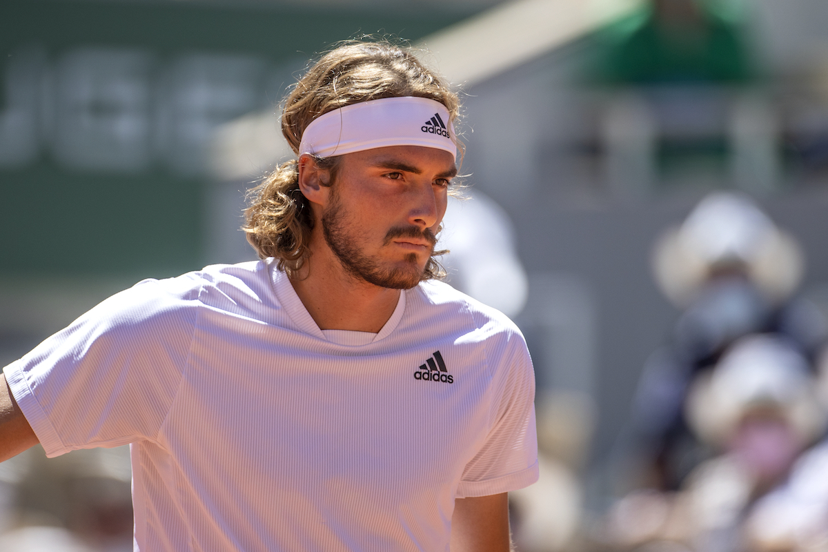 Stefanos Tsitsipas during his match against Novak Djokovic at the 2021 French Open