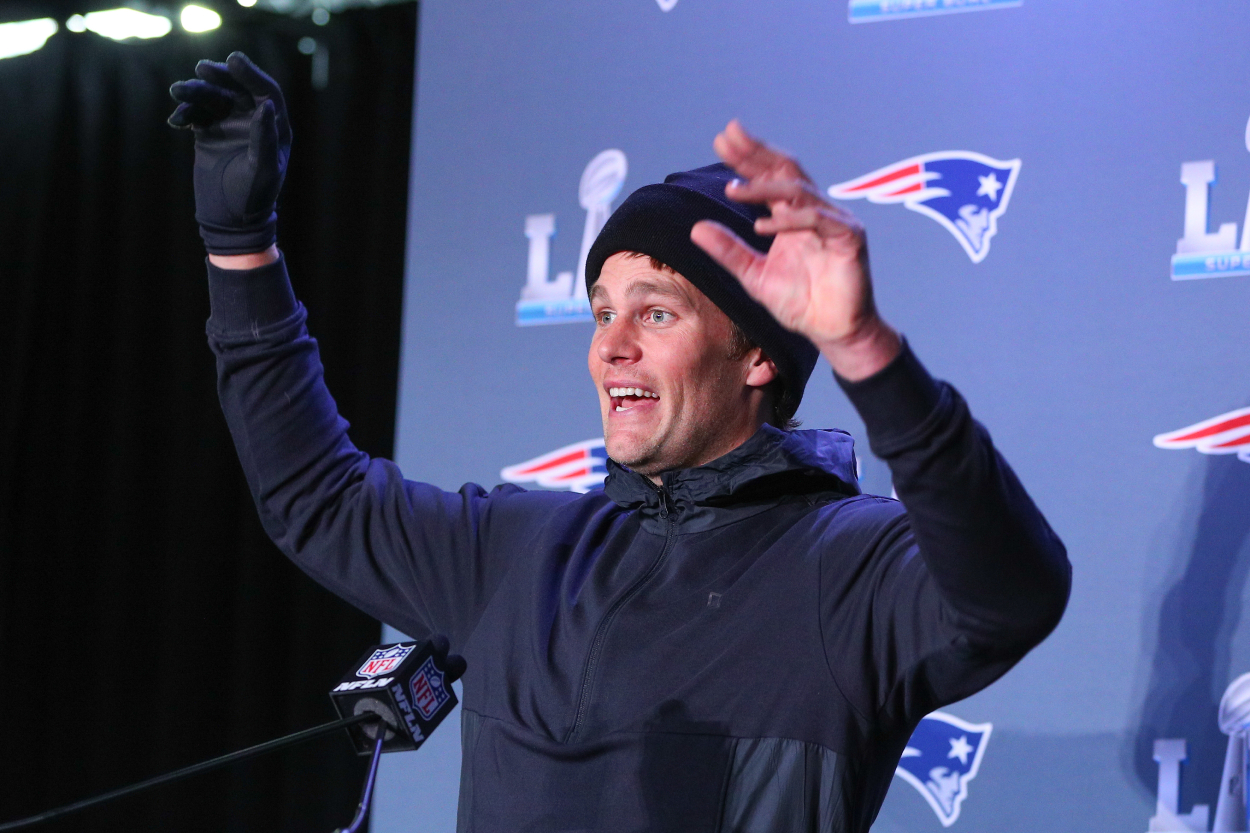 Tom Brady speaks at a press conference in 2018.