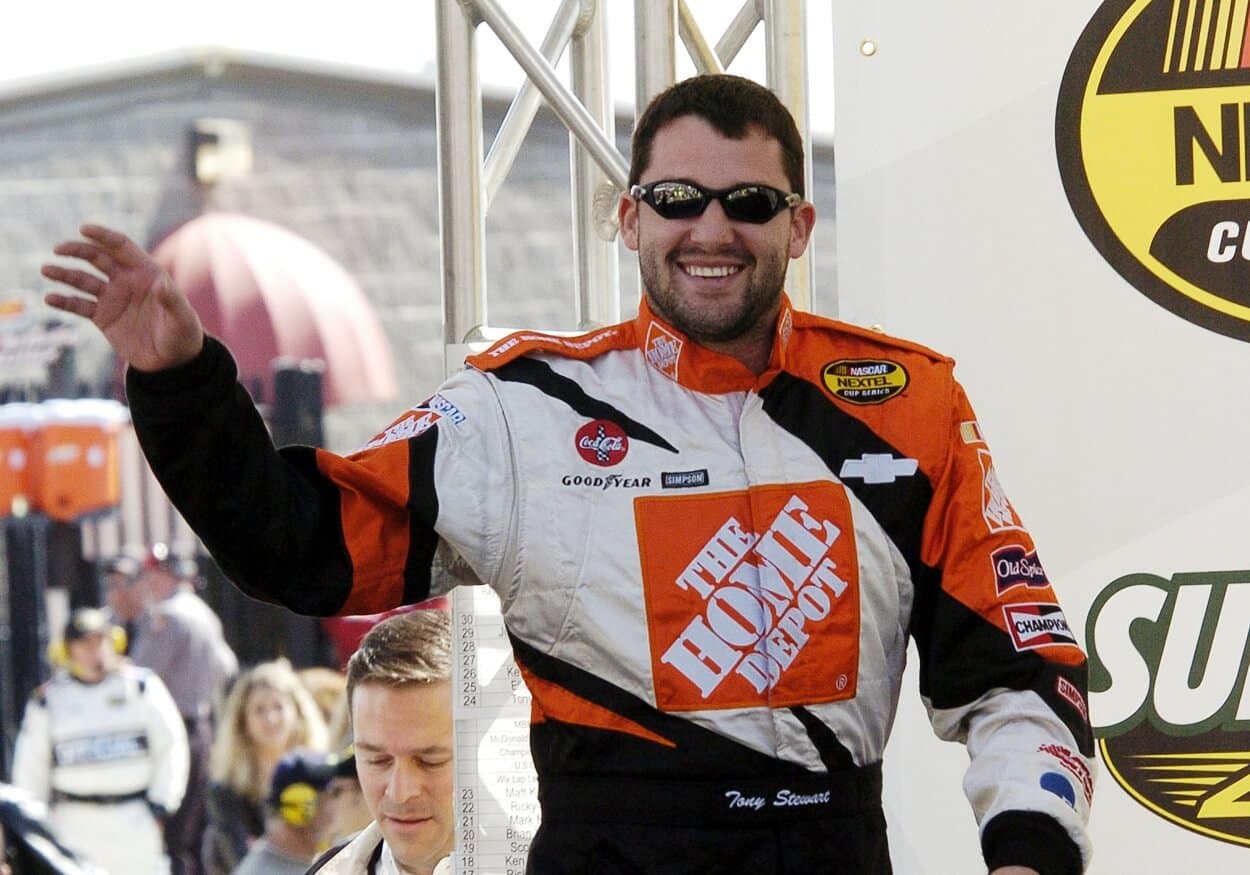 Tony Stewart greets fans before the Subway 400, NASCAR race, February 22, 2004 at North Carolina Speedway, Rockingham, North Carolina