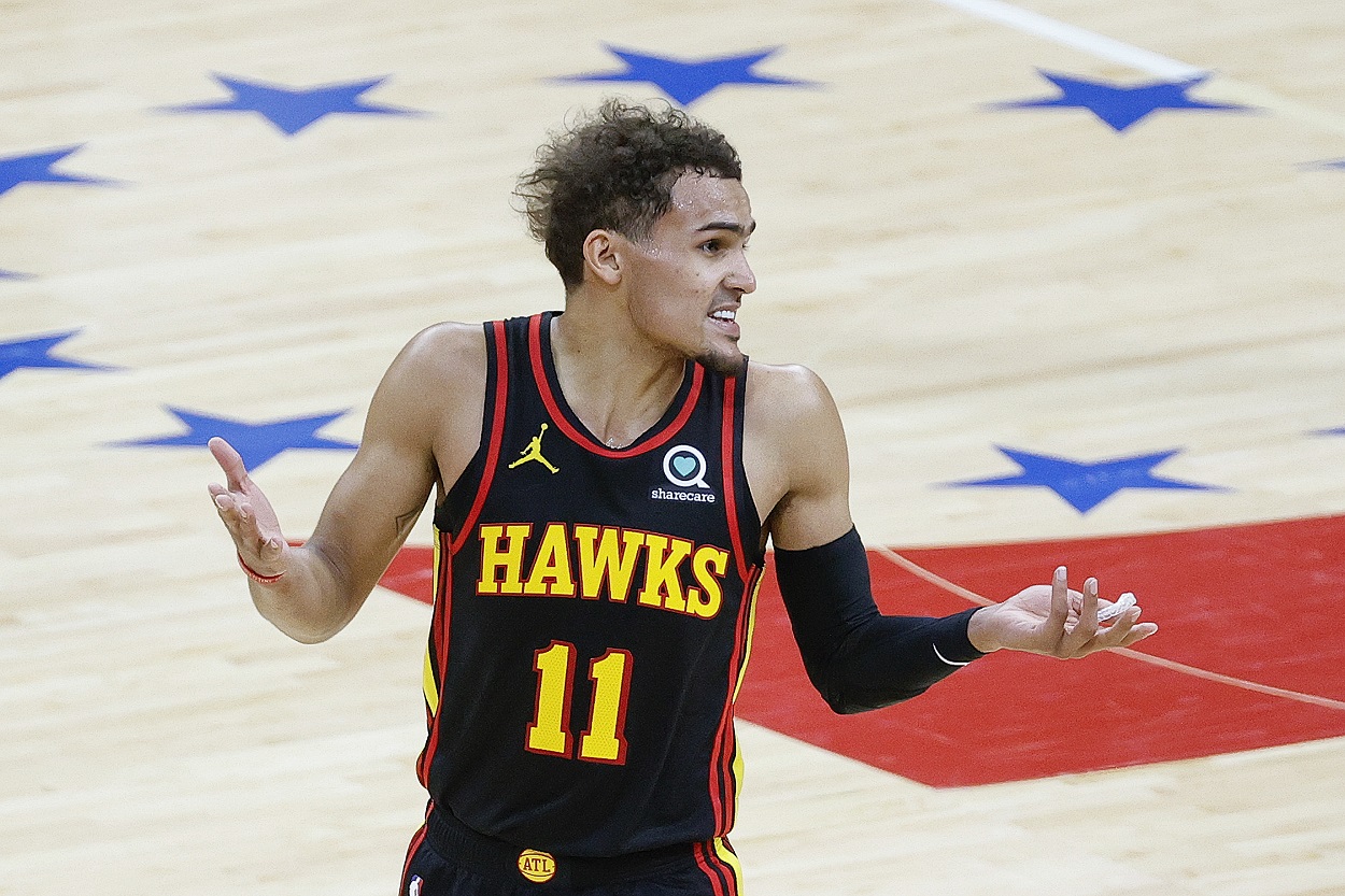Atlanta Hawks guard Trae Young during a 2021 NBA playoffs Game 1 matchup with the 76ers