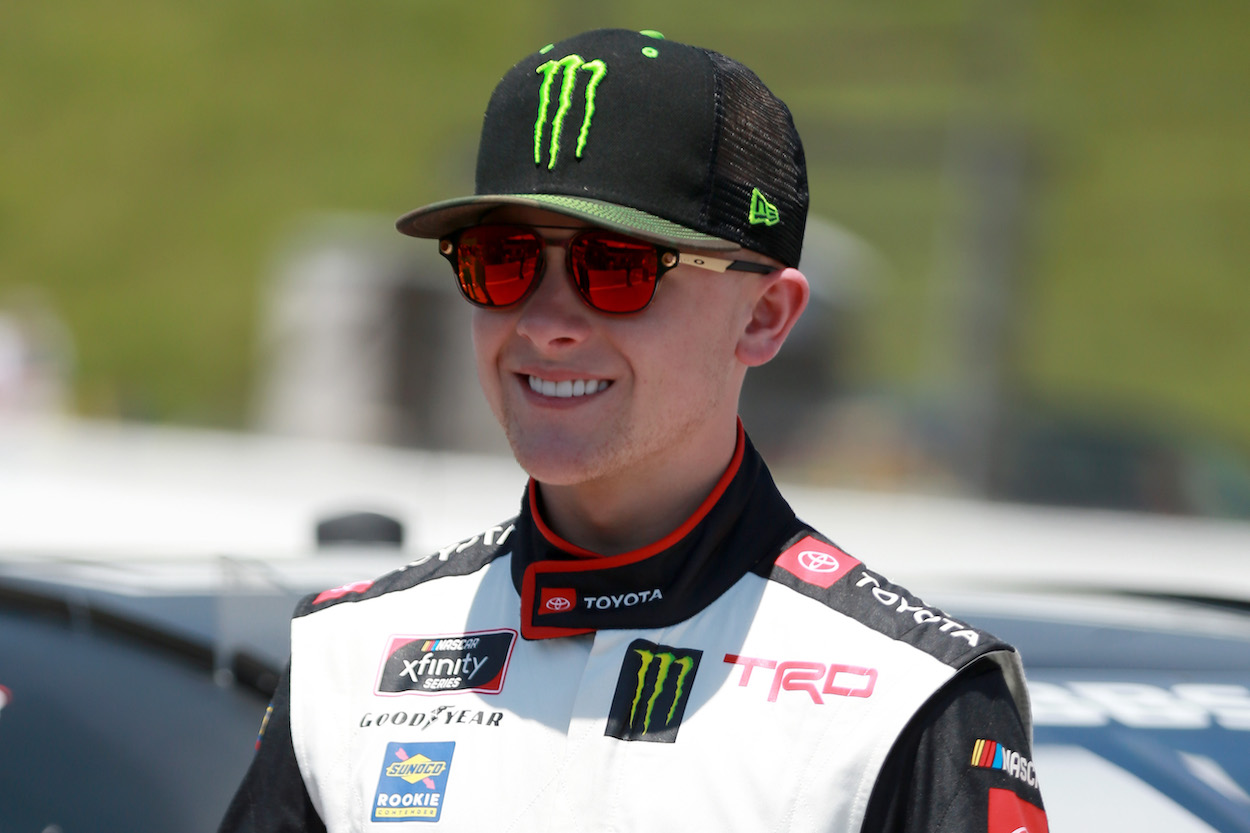 Ty Gibbs stands on grid before race