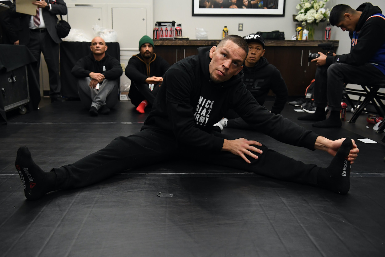 Nate Diaz warms up backstage before UFC 244