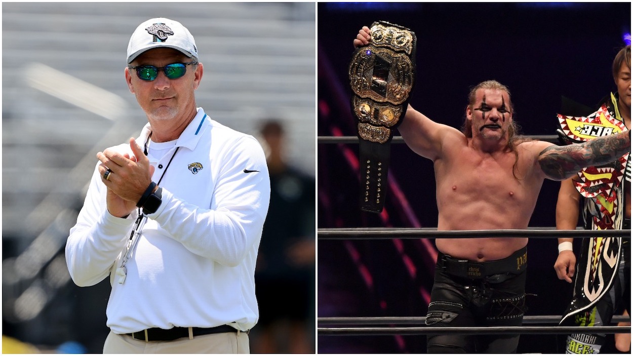 (L-R) Jacksonville Jaguars head coach Urban Meyer, AEW wrestler Chris Jericho