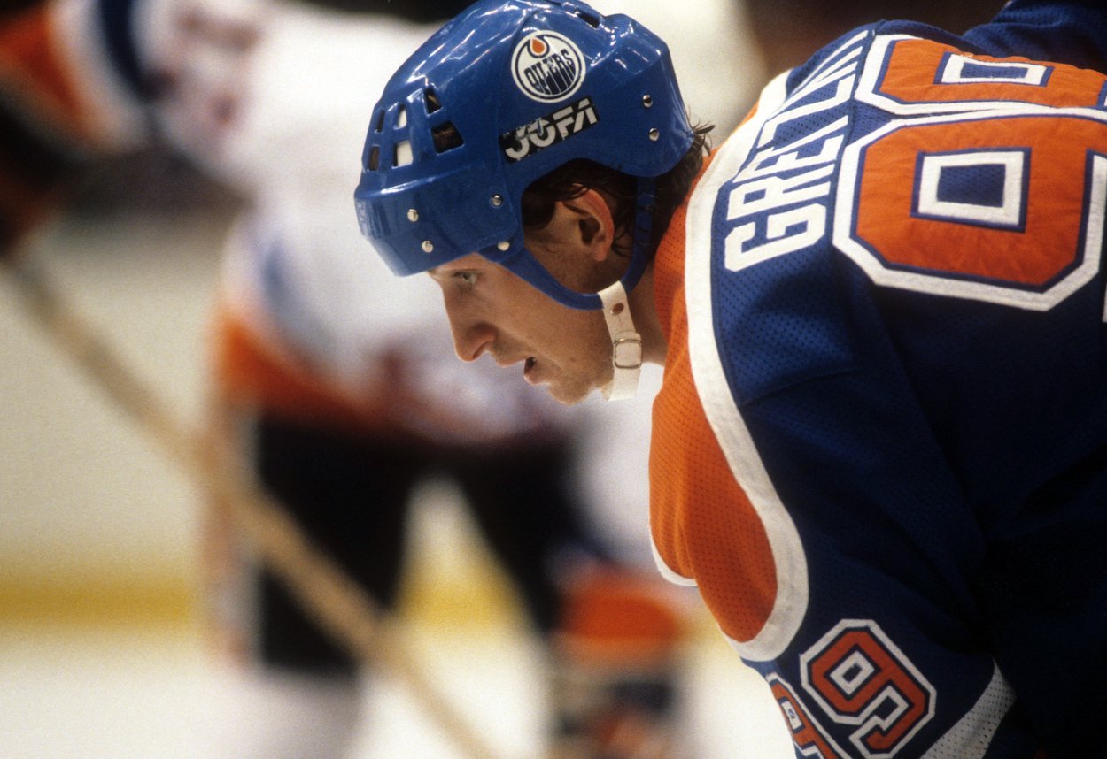 Wayne Gretzky of the Edmonton Oilers waits to take the face-off in 1981
