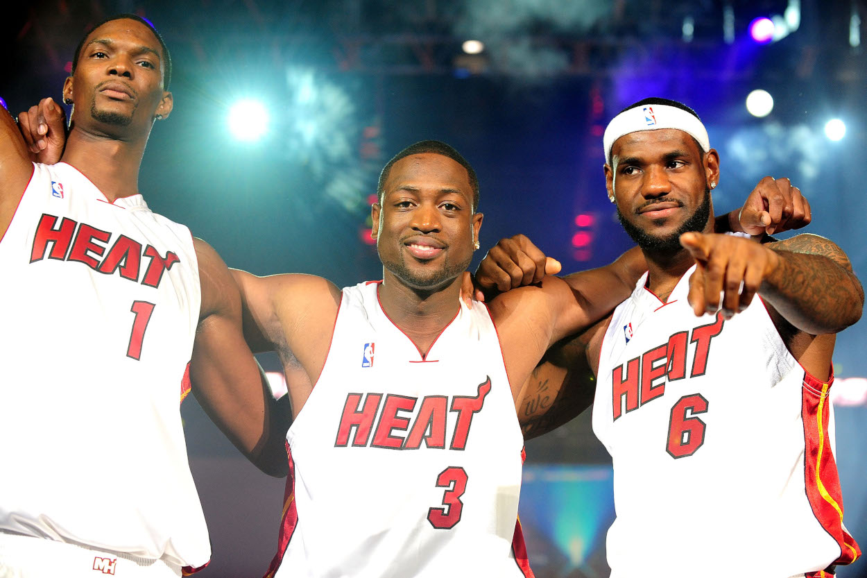 LeBron James with Chris Bosh and Dwyane Wade with the team everyone seems to believe was the NBA's first superteam