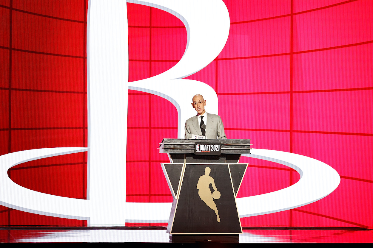 NBA commissioner Adam Silver announces a pick by the Houston Rockets during the 2021 NBA Draft at the Barclays Center on July 29, 2021 in New York City.
