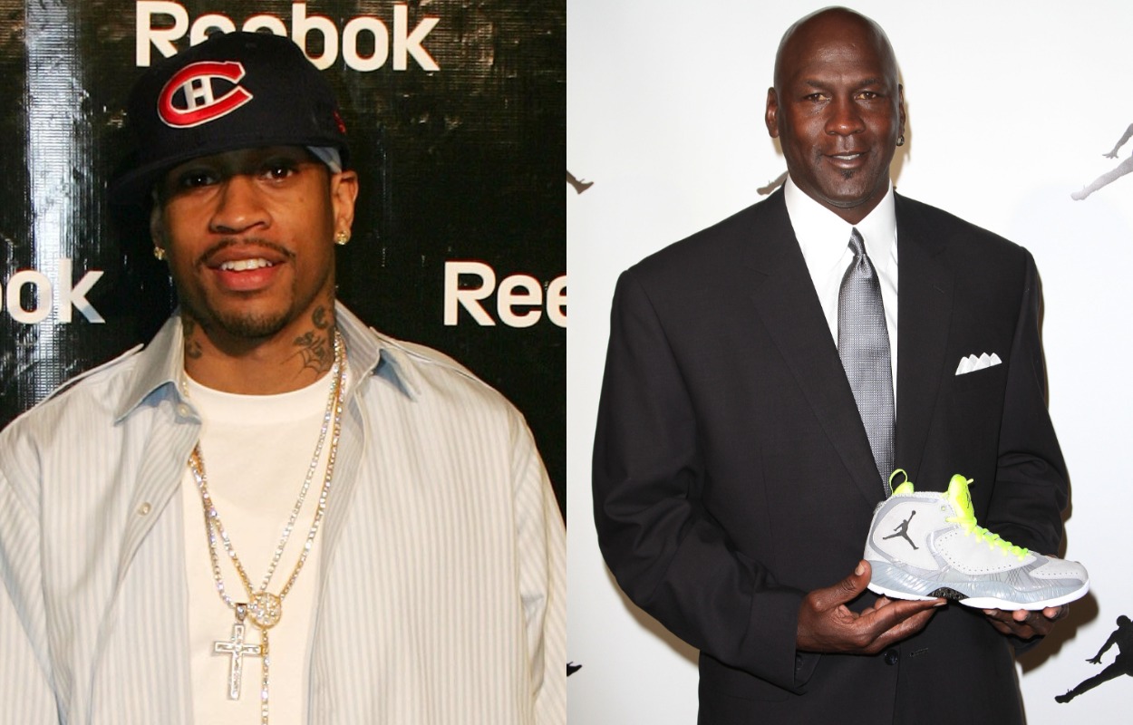NBA legends Allen Iverson (L) and Michael Jordan.