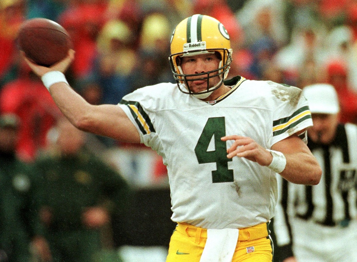 NFL legend Brett Favre throws a pass for the Green Bay Packers in