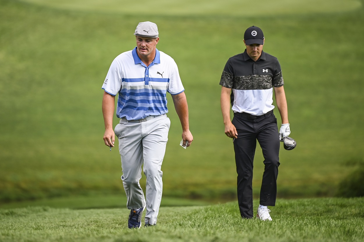 Bryson DeChambeau and Jordan Spieth during the first round of the 2021 Memorial Tournament